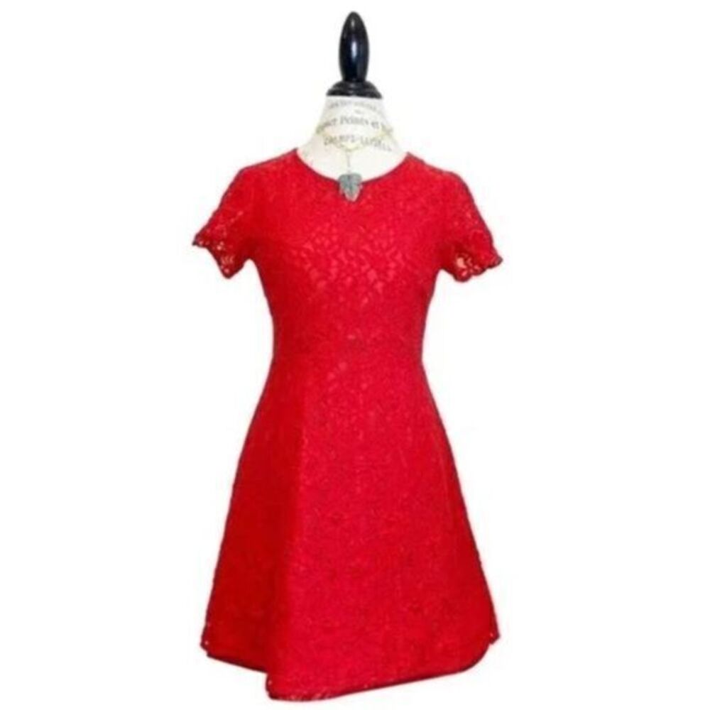 J.CREW Red Lace Fit &Flare Mini Dress Size 4